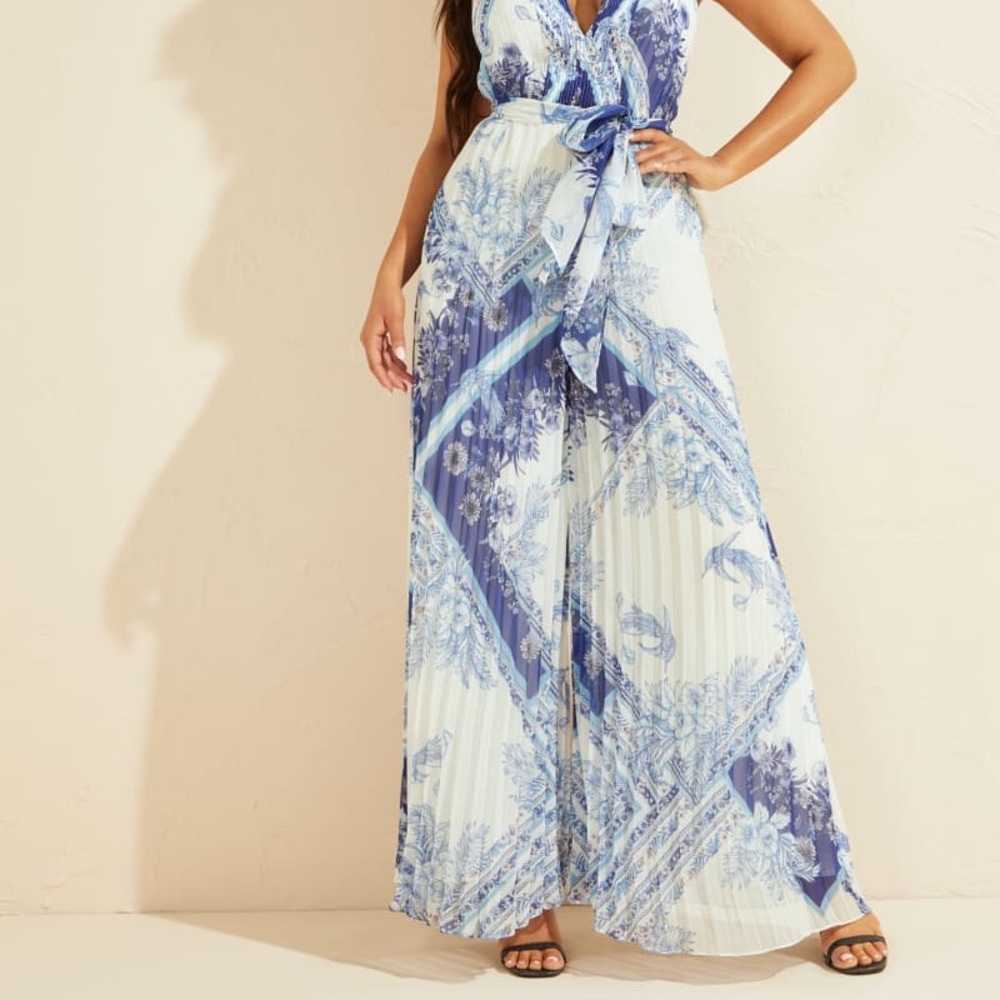 New Guess Marciano Forever Pleated Halter Sleeveless Wide Leg Jumpsuit M 6 - Picture 4 of 6